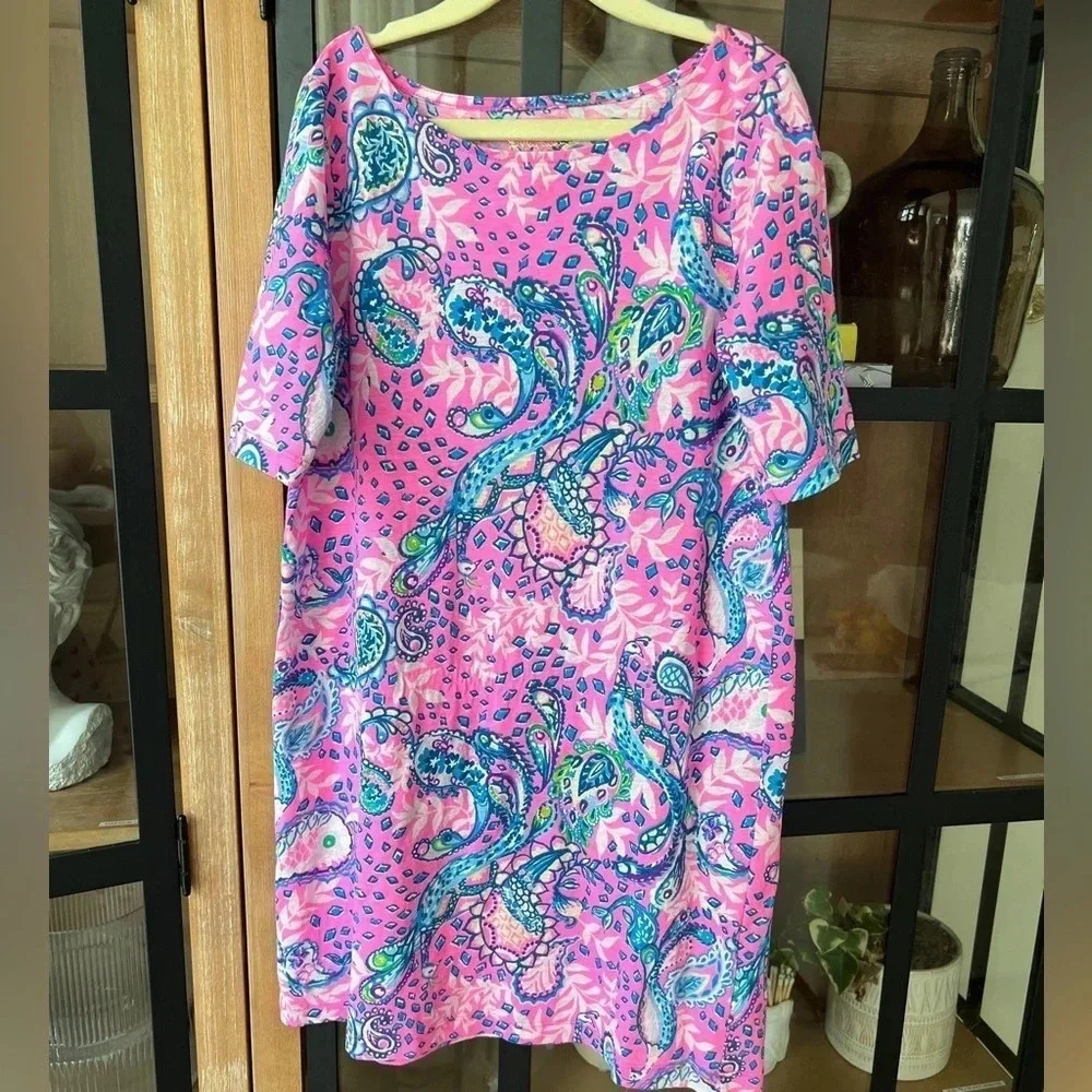 Lilly Pulitzer Girls Mini Marlowe Dress Plumeria Pink Strut Your Stuff Large